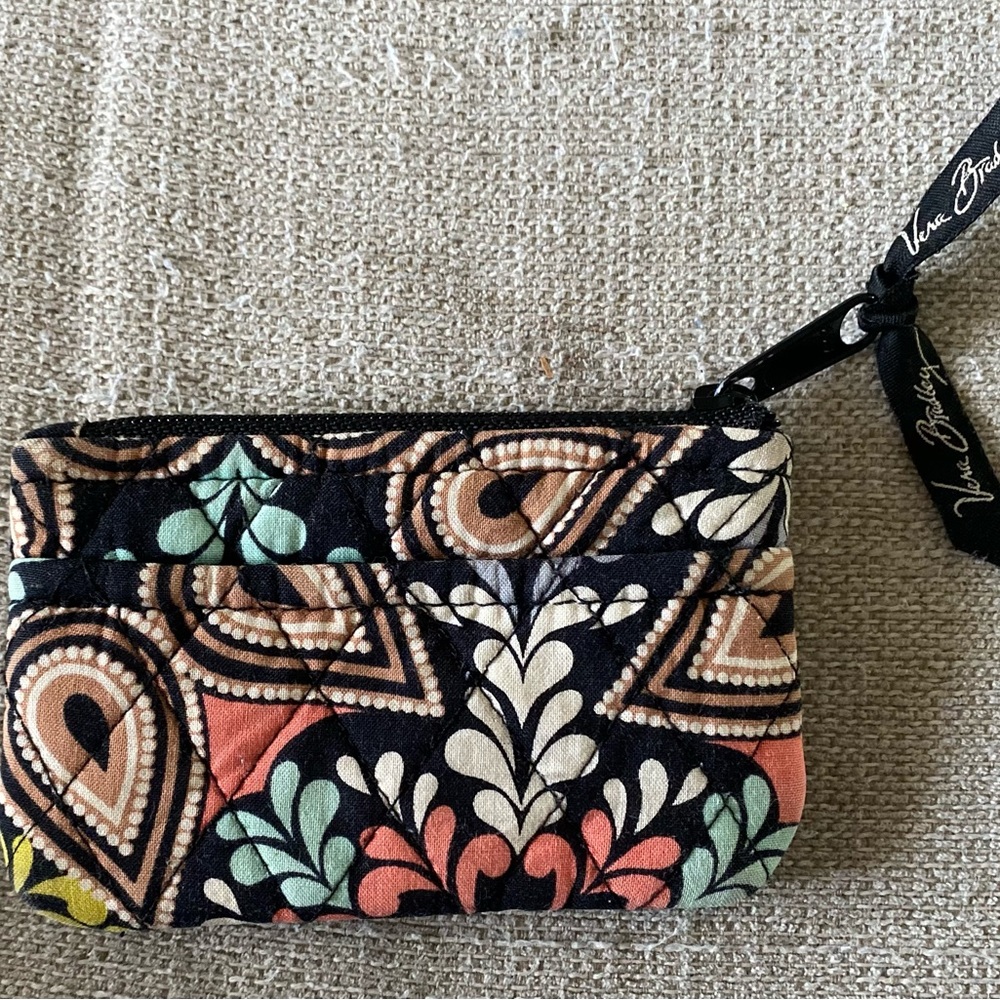Vera Bradley Black Multi Floral Quilted Wristlet Coin Purse